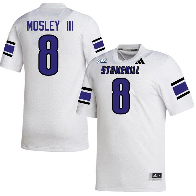 Stonehill Skyhawks #8 Richard Mosley III College Football Jerseys,Uniforms Stitched-White